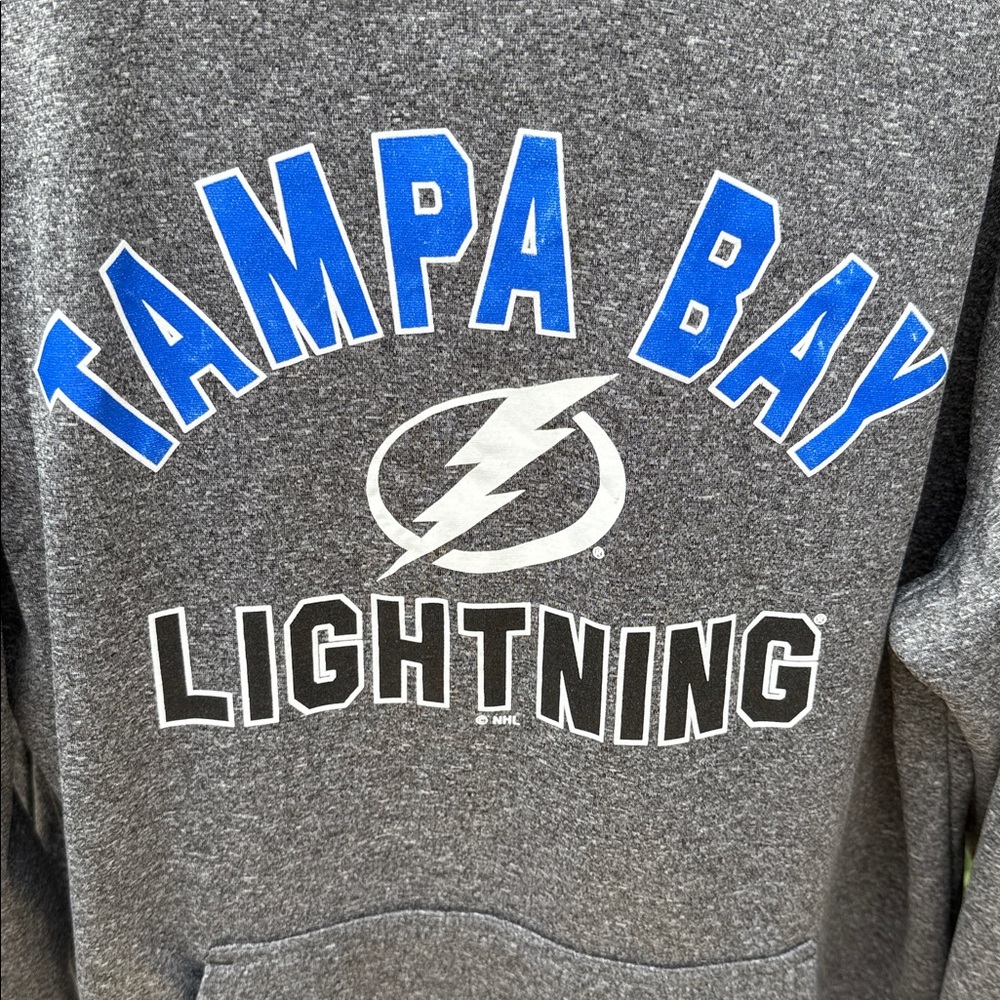 Champion Gray and Blue Hoodie Sweatshirt Tampa Bay Lightning Hockey Medium